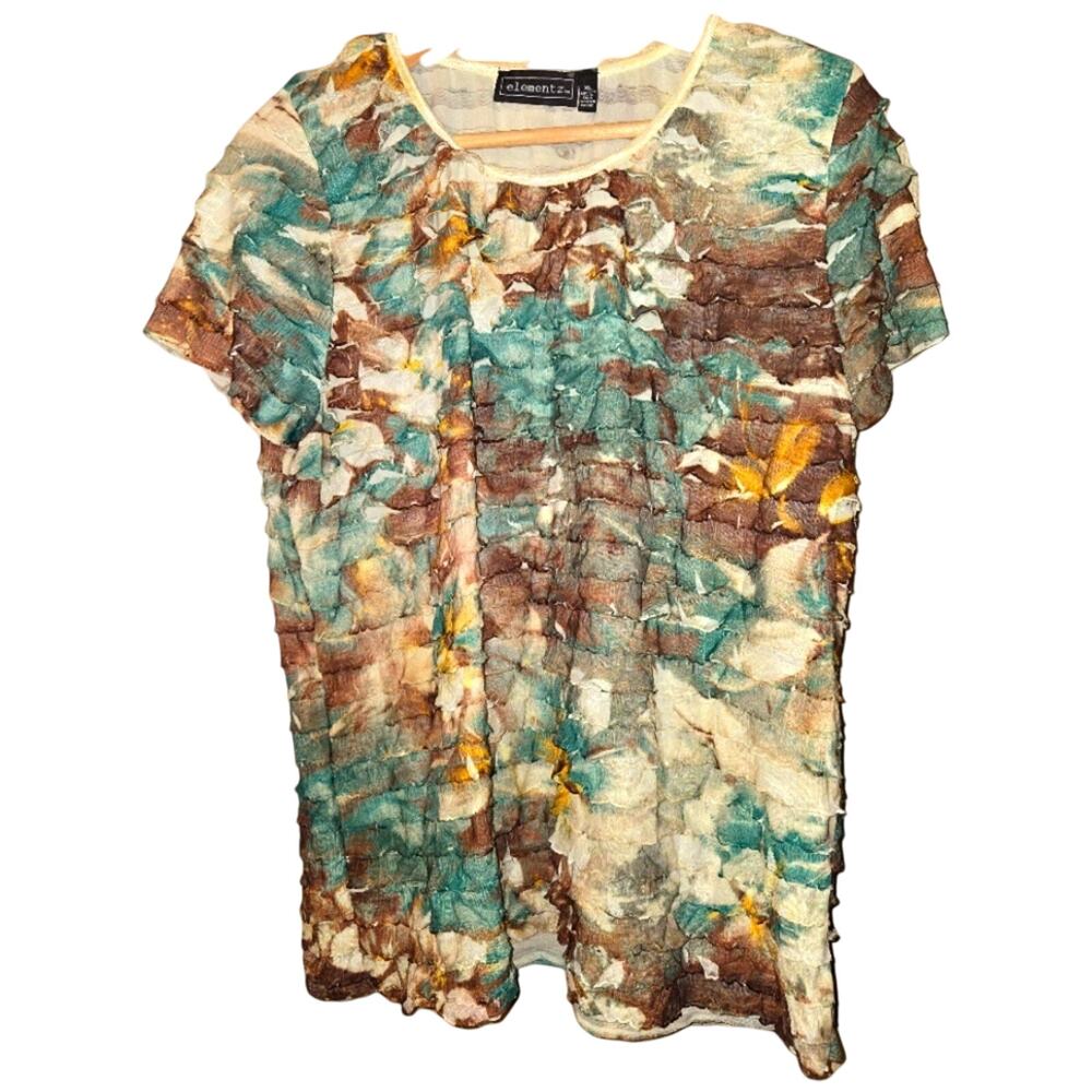 NWT Elementz XL Abstract Colorful Ruffled T-shirt [0035]